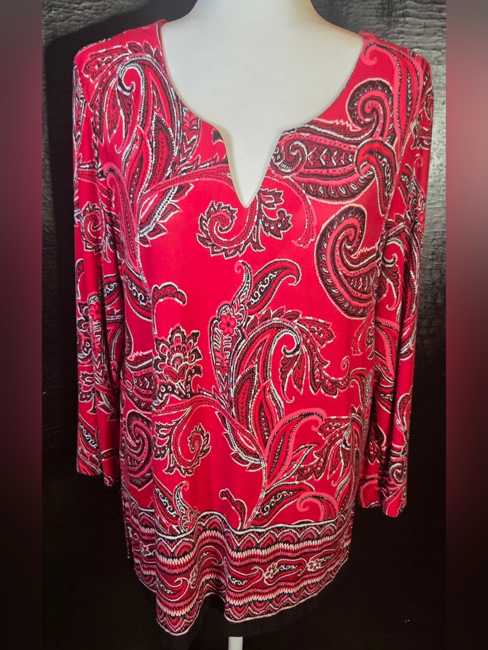 Cappagallo Hot Pink Paisley Tunic - Viscose/Elastane Blend - Size L - EUC